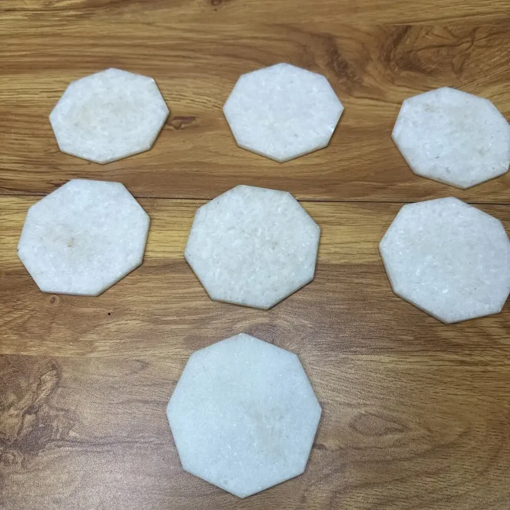 White Marble Floral Coasters Pietra Dura Inlay Lapis Mother of Pearl 3